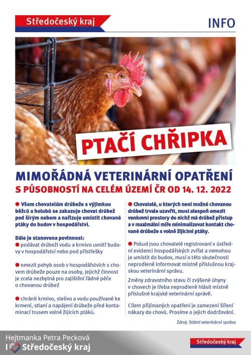 Mimořádné veterinární opatření - Ptačí chřipka ve Středočeském kraji